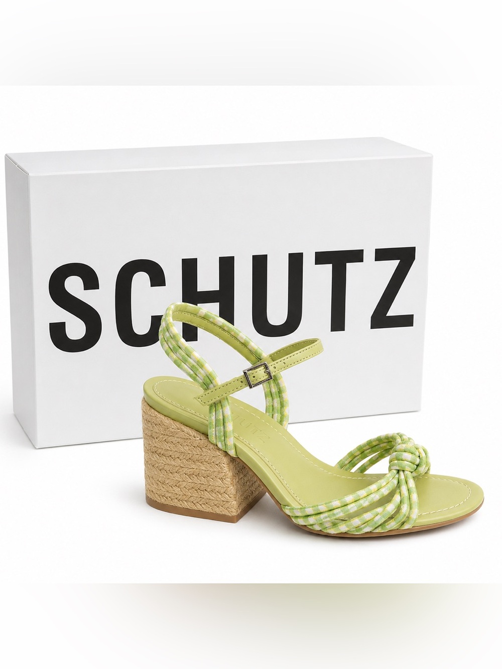 SCHUTZ Dahra Lime Green Twisted Know  Block Heel Sandals NWT